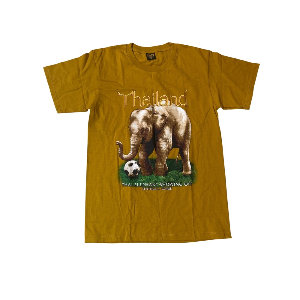 FOAT Thailand Mens Elephant Soccer Graphic T-Shirt Mustard Yellow Large